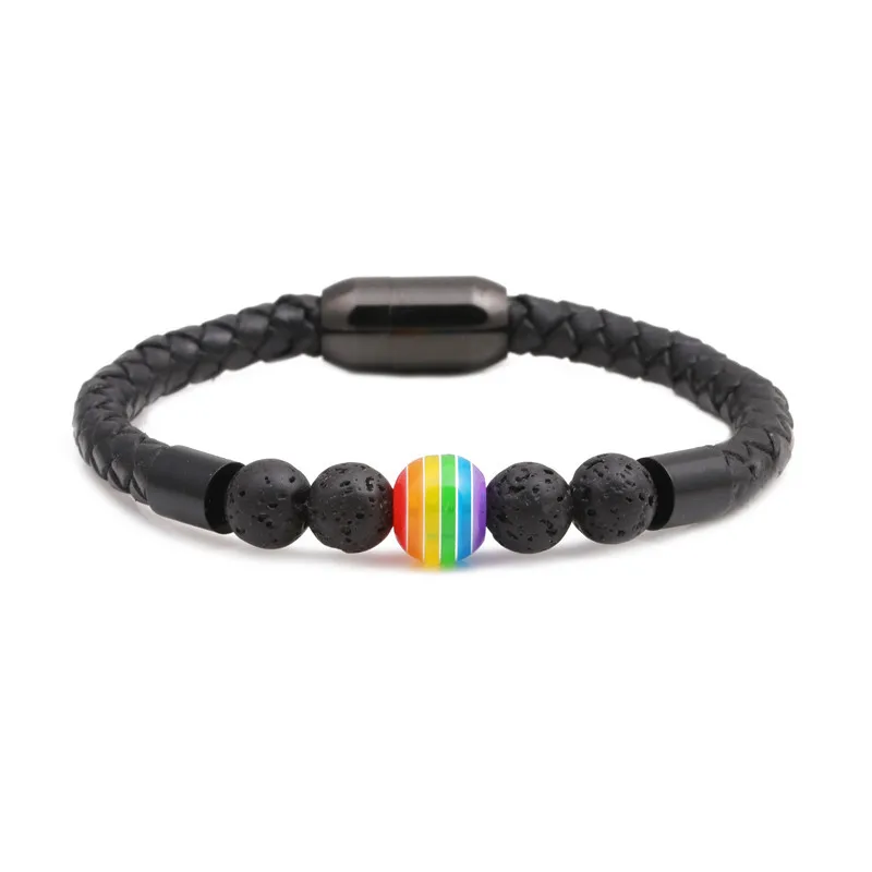 Радужные бусины лава камень лечебный Балансирующий браслет из натуральной кожи