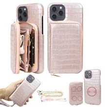 Magnetic Card Holder Crossbody Phone Case For iPhone 12 Pro Max 12Mini 7 8 Plus SE2020 X XR 11 PRO MAX Zipper Wallet Strap Cover