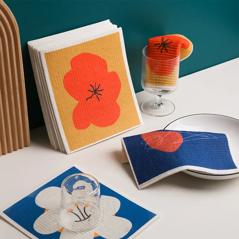 

Nordic ins wind kitchen thick wood pulp cotton dish cloth scouring cloth rag non-stick oil kitchen accessories kitchen towels