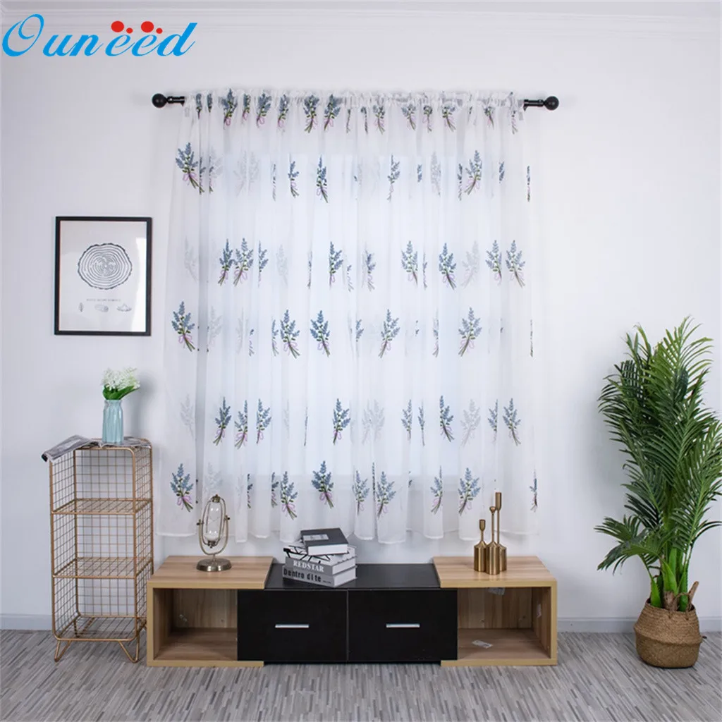 Оконная занавеска Ouneed Лавандовая Тюлевая с вышитым букетом декор для гостиной и