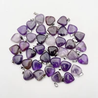 fashion amethysts natural stone heart pendant necklace for jewelry making 16mm charm accessories 36pcs wholesale