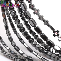olingart high quality natural stone hematite trianglecuboidgyro shape beads for braceletsnecklace diy jewelry making