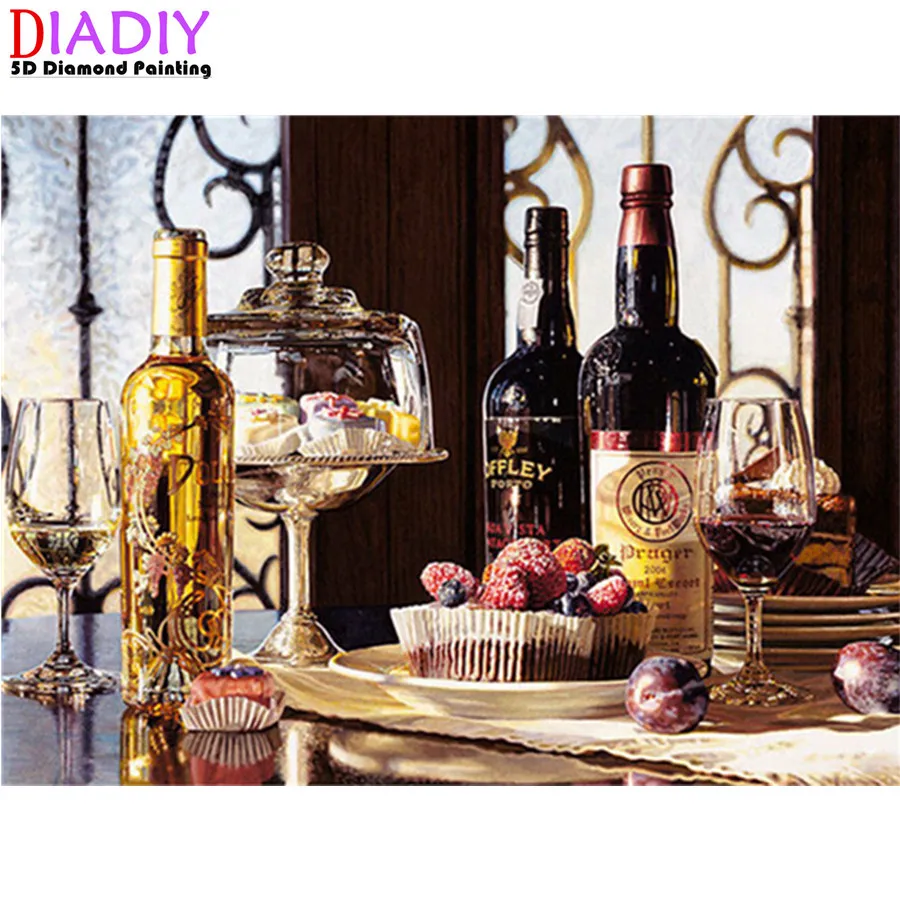 

Алмазная 5D Вышивка «сделай сам» с изображением бокала красного вина, вечеринки, круговая вышивка для картин, украшение ручной работы стразы...