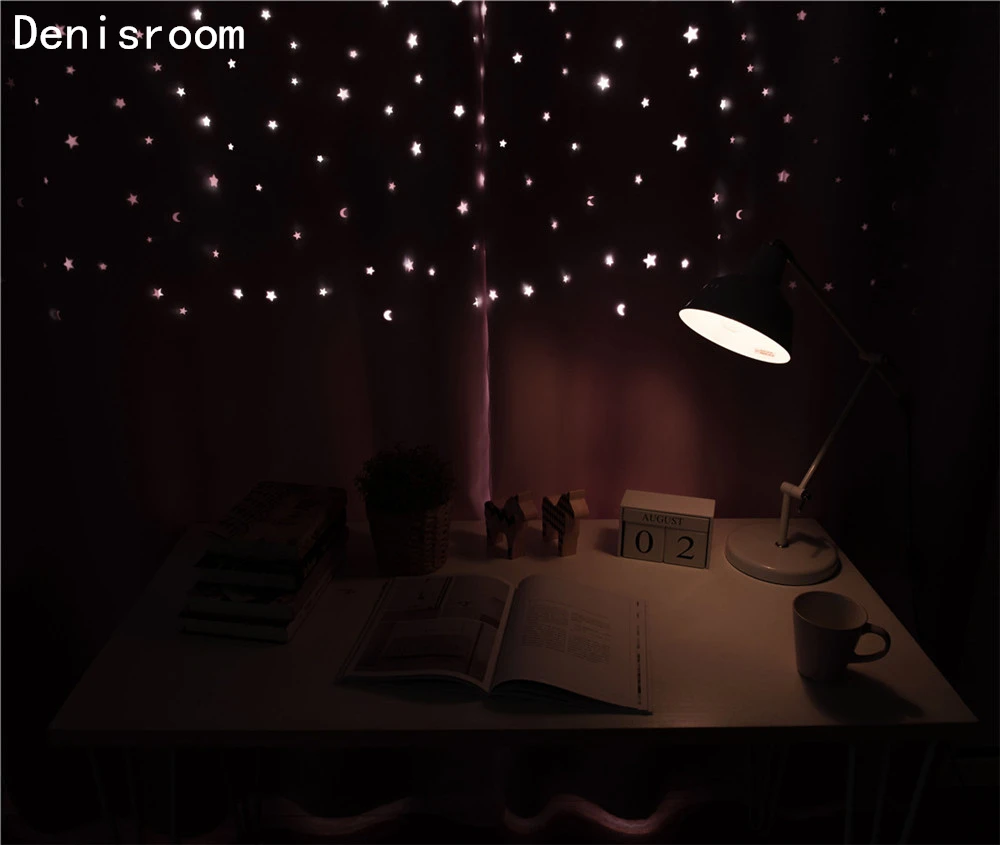 Denisroom открытые занавески из лун со звездами для гостиной розовая принцесса тюль