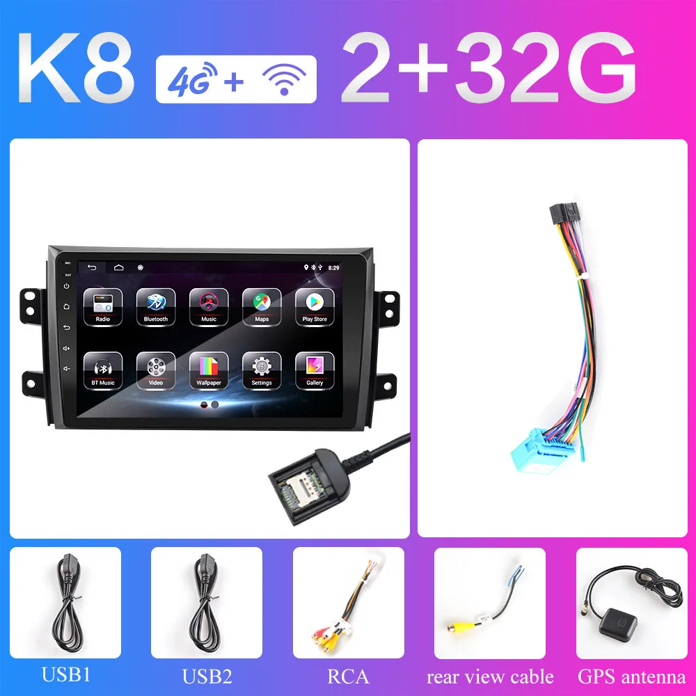 K8 2G 2 din 2.5D Android 8,1 автомобиль радио мультимедиа плеер для Suzuki SX4 2006 2007 2008 2009 2010 2011 2012 2013 gps навигации - Цвет: K8 2G