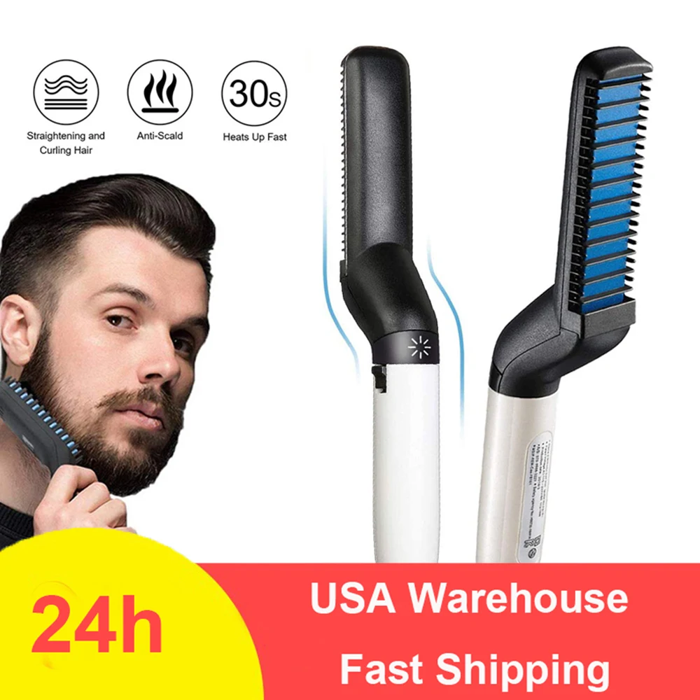 

Beard Straightener For Men Heating Comb Straightener Quick Beard Comb Straight Curling Electric Hot Beard Styling Brush