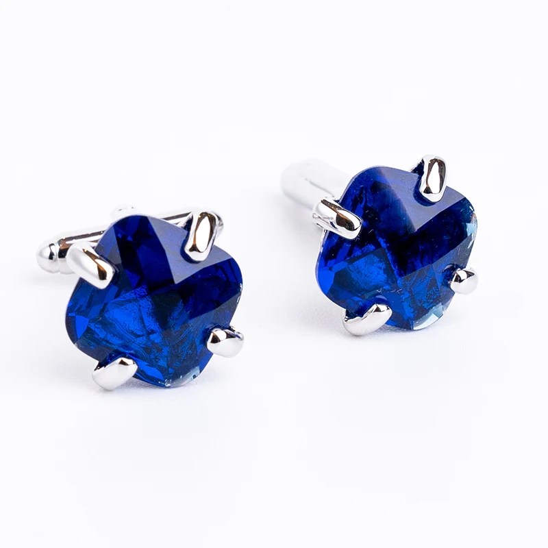 Роскошные запонки с кристаллами для мужчин брендовые высококачественные синие и