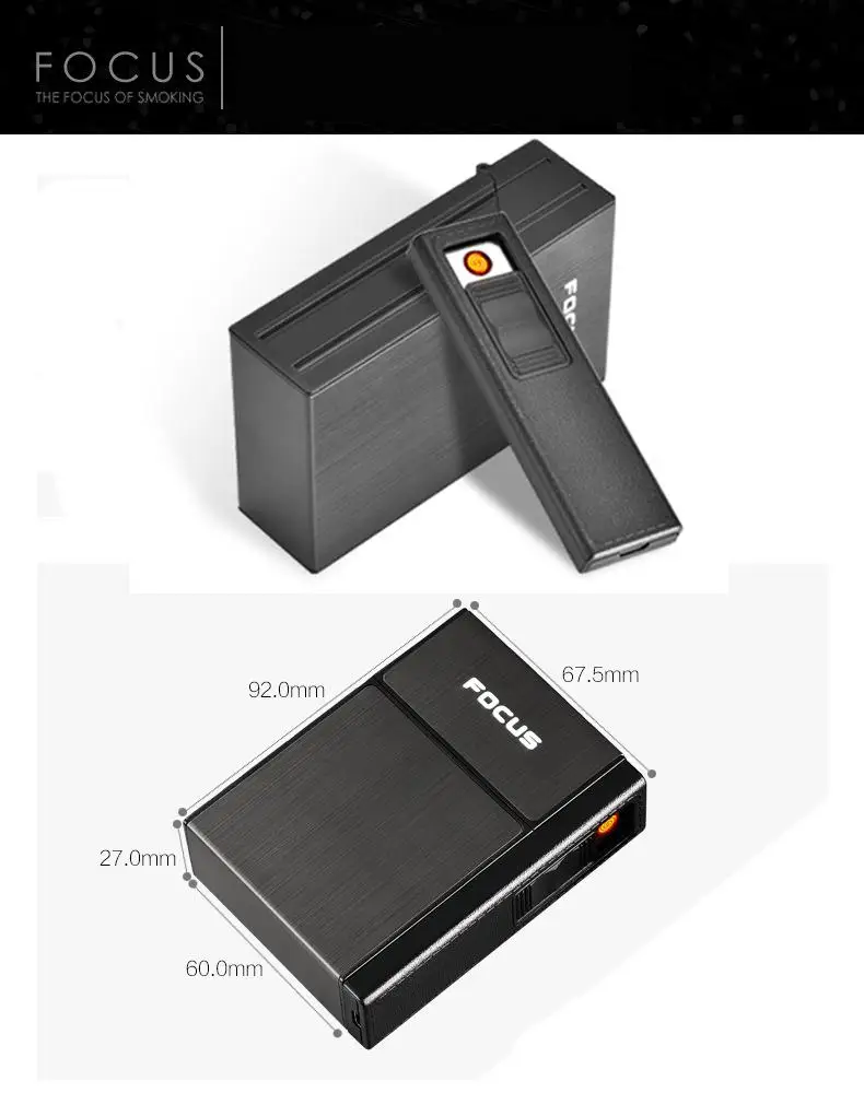 Портативный чехол для сигарет с зажигалкой мужской деловой съемный USB-зарядкой