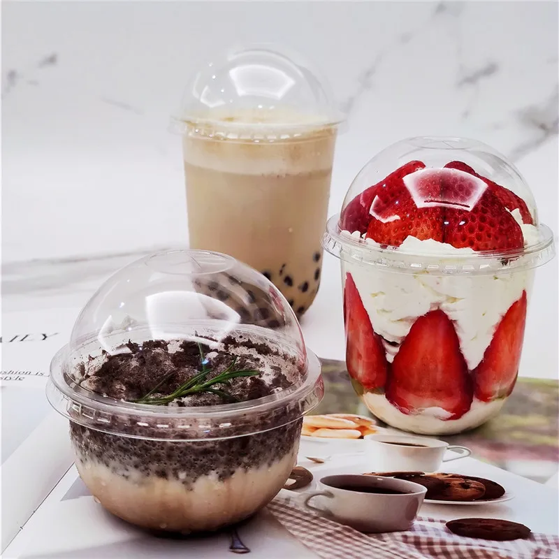 

50pcs Net red U shape PET plastic transparent disposable cups ice cream cup pudding yogurt dessert cup ice coffee cup with lid