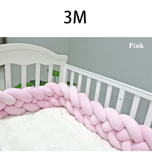 Pink-3M 4 слойная оплетка с узлом, дизайнерский бампер для детской кровати, индивидуальный, 2 м/3 м, коврик для детской кроватки, защитные бортики для кроватки, аксессуары для постельных принадлежностей, бортики для кроватки - Цвет: Pink-3M