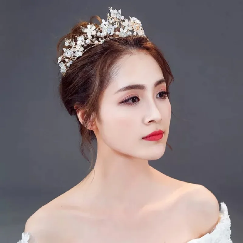 Тиары короны для невесты FORSEVEN диадемы золотого цвета с бабочкой и жемчугом в