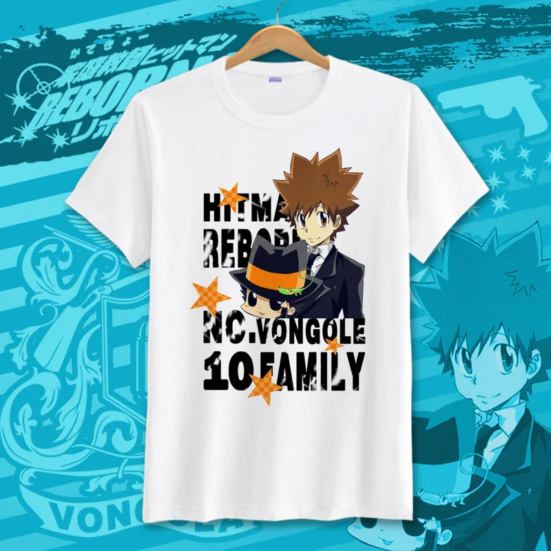Японский аниме kateyo Hitman Reborn футболка Sawada Tsunayoshi летняя модный мультяшный Топ