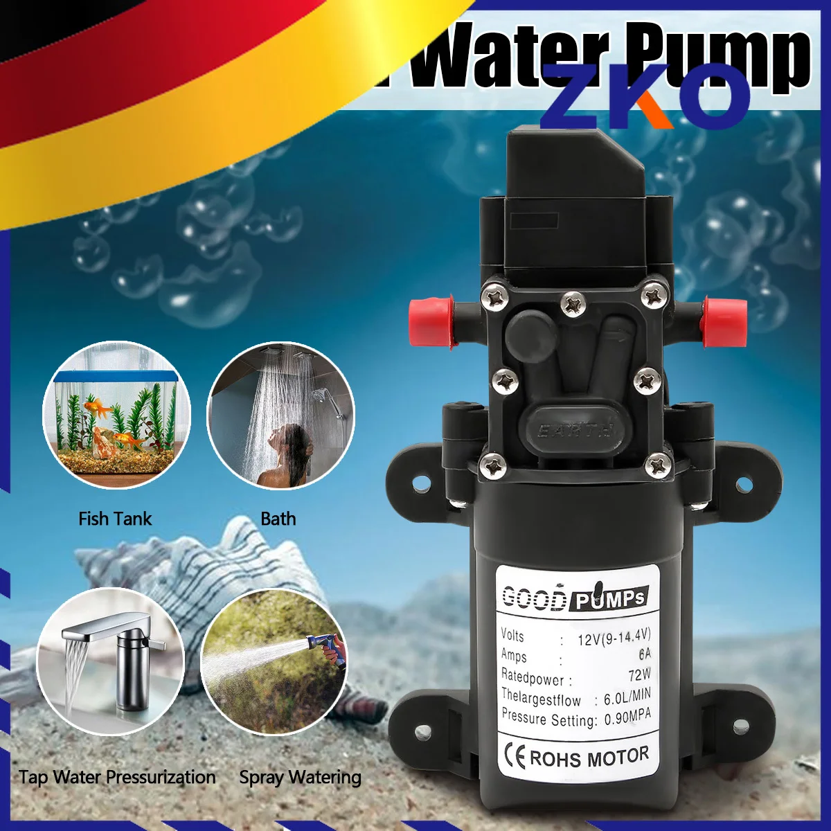 

DC 12V 130PSI 6L/Min Water High Pressure Diaphragm Water Pump Self Priming Pump Automatic Switch