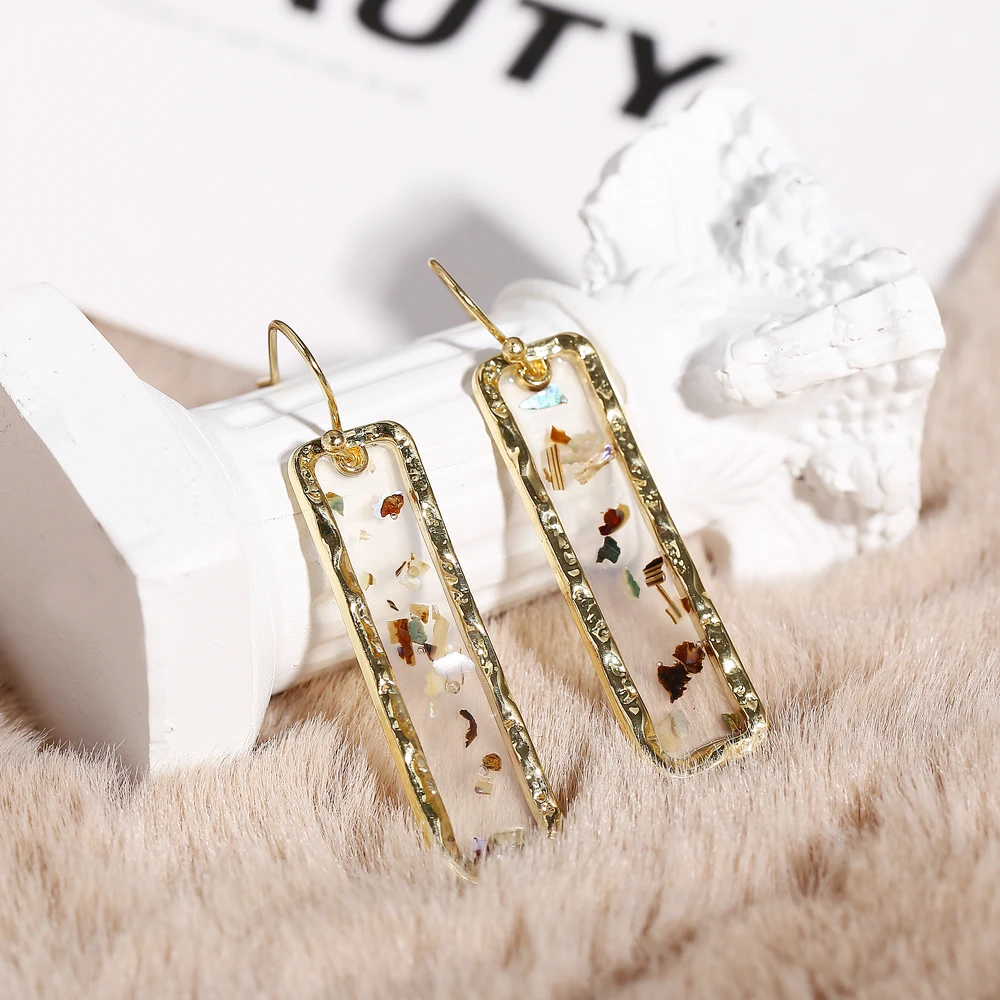 Богемные серьги из золотого сплава геометрические прямоугольные Прозрачные