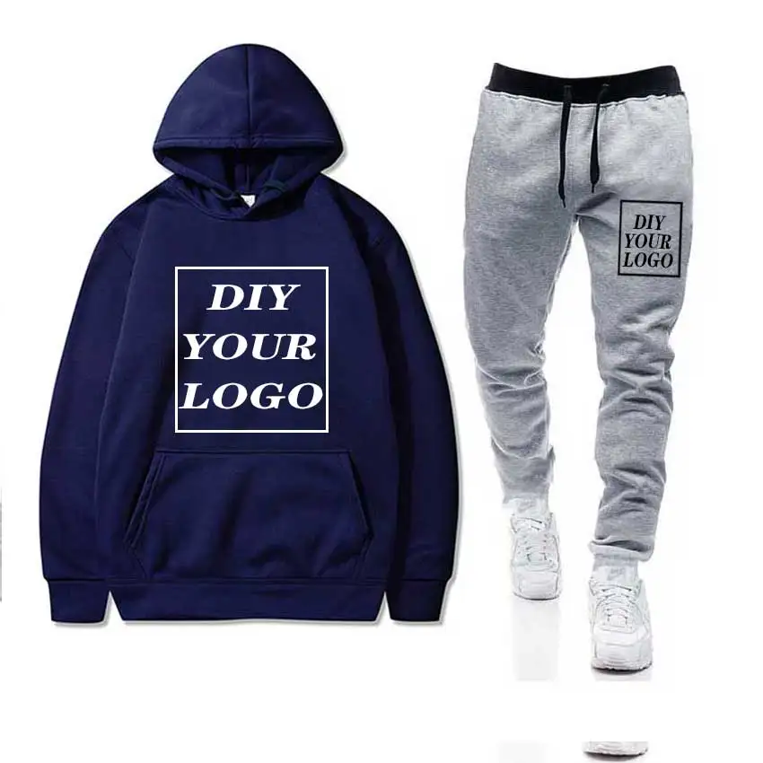 custom logo Print Мужские комплекты, спортивная одежда, Толстая Толстовка+ штаны, логотип «сделай сам», спортивные костюмы, повседневные толстовки, спортивный костюм, мужская спортивная одежда, спортивные штаны для фитнеса - Цвет: custom logo Print