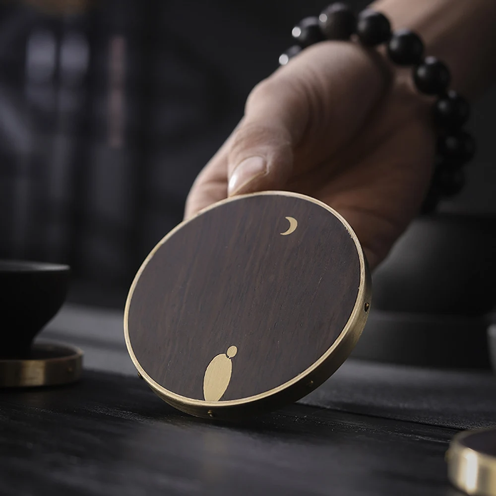 

Zen ebony saucer copper wood tea coaster potholder Kung Fu tea set accessories solid wood cup mat tea ceremony zero match