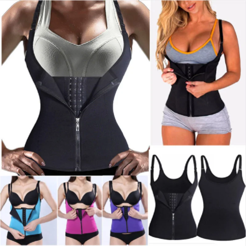 

Zipper Sweat Sauna Body Shaper Women Slimming Comfortable Soft Waist Trainer Shapewear Fashion Solid Cami Fitness Shapers