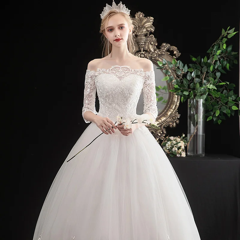 2021 Новый Vestido De Noiva элегантный вырез лодочкой с короткими рукавами Кружевная