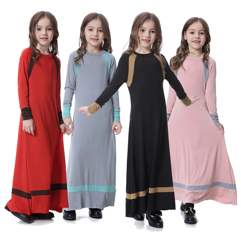 

Solid Color Muslim Traditional Islamic Clothing For Kids Turkish Arabic Eid Mubarak Abaya Gown Women Praying Dress