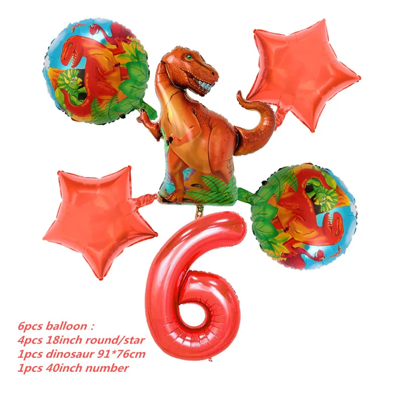 6pcs ballon 6 и 5 шт. большой динозавр фольги шарики, День подарков будущей матери день рождения Юрского мира украшения воздушный шар в форме животного дети подарок Globos - Цвет: 6pcs ballon