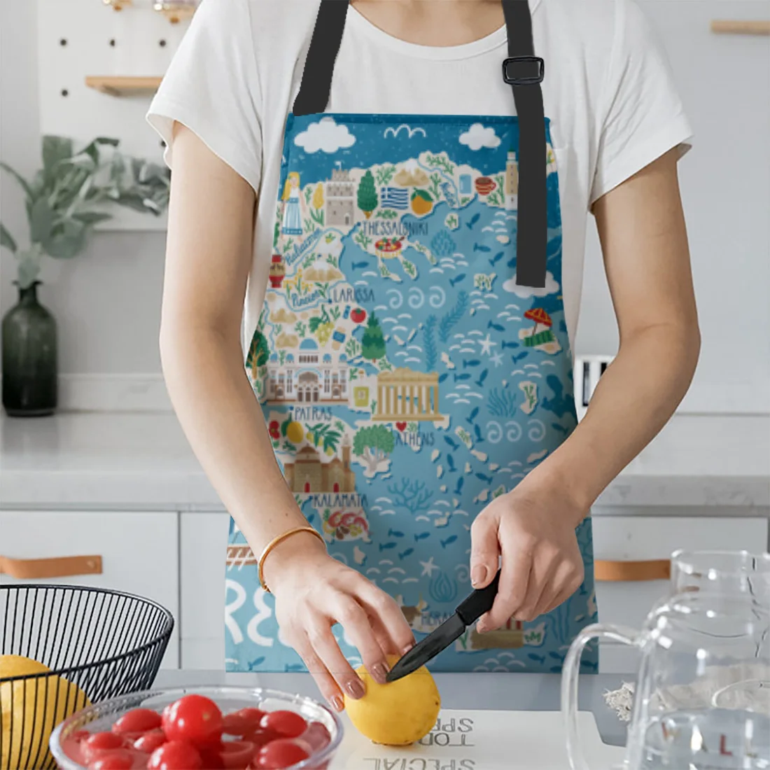 Греческий Остров карта мультяшный фартук с нарукавником перчатки прокладки для