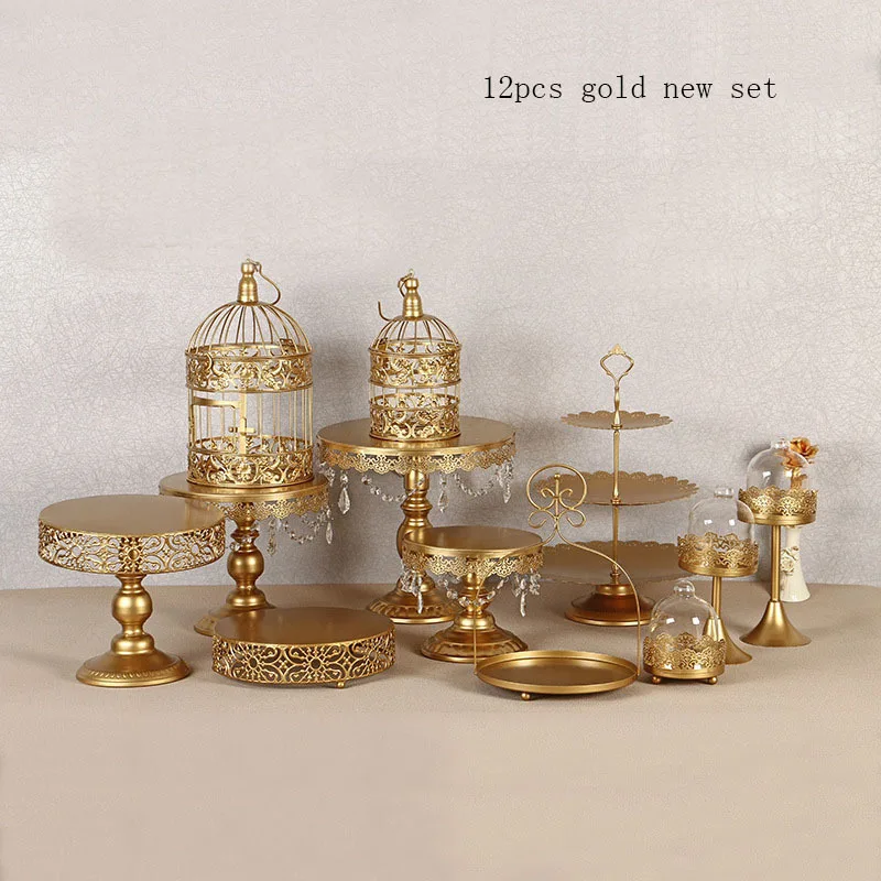 Золотой свадебный торт стенд набор белый кристалл металлические украшения для