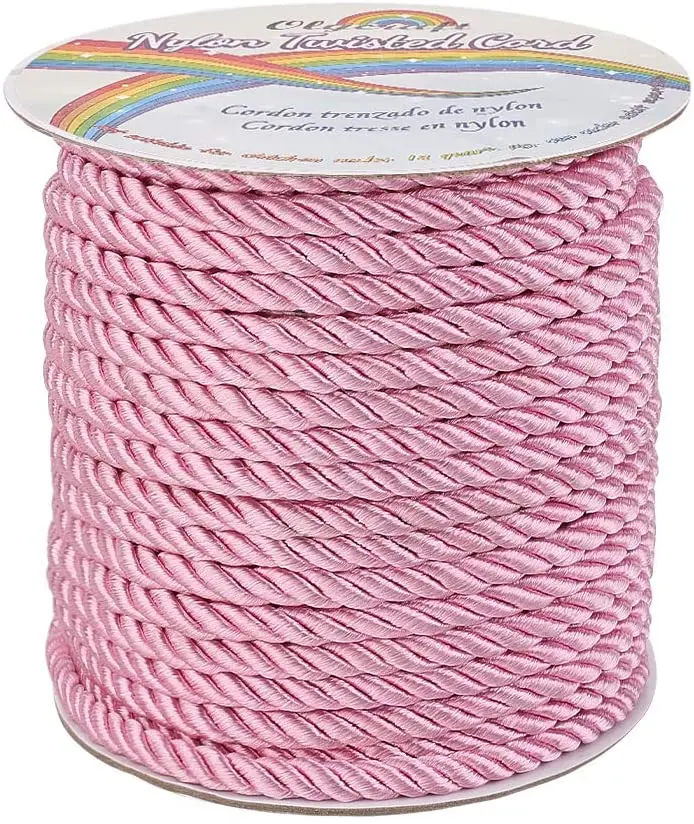 

30 Yards 5mm Twisted Nylon Cord Rope 3-Ply Pearl Pink Twisted Cord Trim for Home Decor, Crafts Making and Costume Crafting