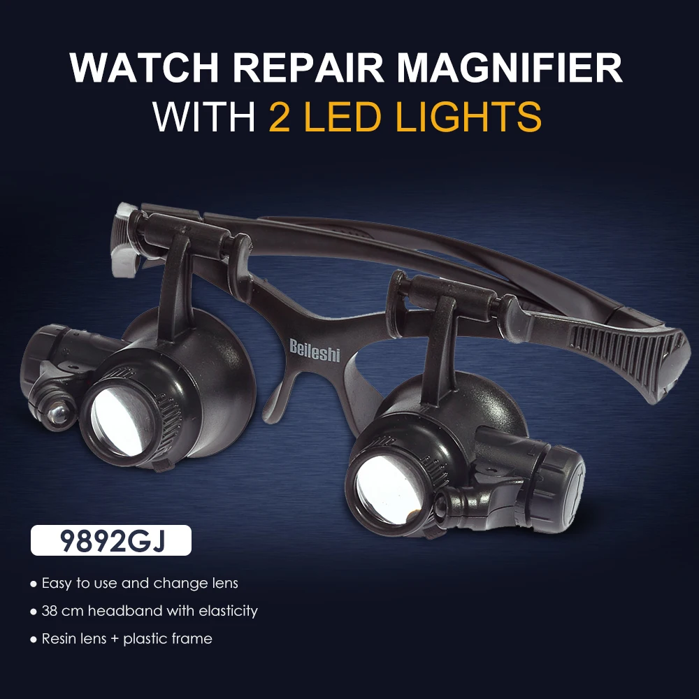 

Magnifying Glasses With 2 LED Lights For Jewllers 10X 15X 20X 25X Repair Magnifier Glasses Loupe Microscope