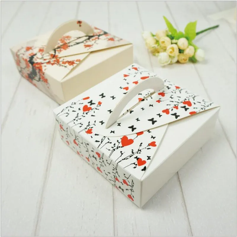 Floral Print 4 Slot Insert cake boxes print bakery packaging with handle mooncake box inserts 50PCS |