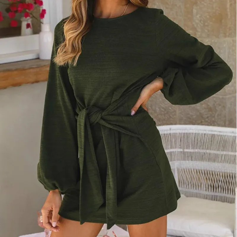 

Женское мини-платье с длинным рукавом-фонариком, Повседневное платье-карандаш на шнуровке для ранней осени