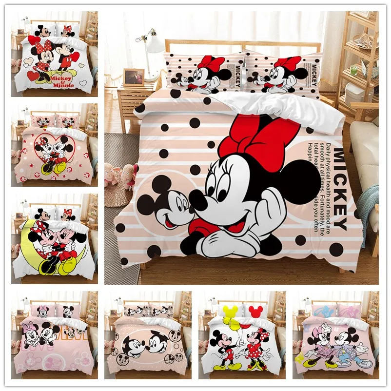 Mickey Minnie Mouse 3D Printed Bedding Sets Adult Twin Full Queen King Size White Black Bedroom Decoration Duvet Cover Set