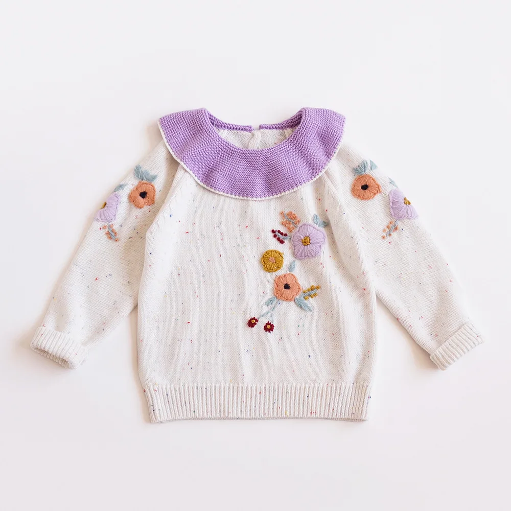 

Autumn Winter Girls Sweaters Baby Girls Kids Embroider Flower Sweater Girls Long Sleeve Knitted Sweater 2-6Yrs