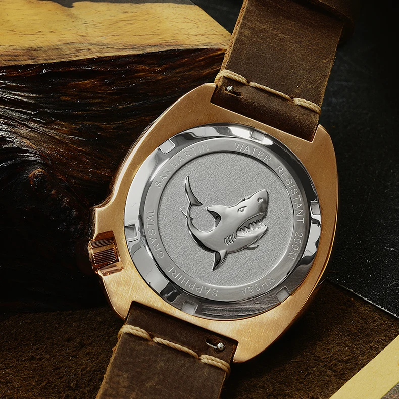 Часы наручные San Martin Мужские механические автоматические бронзовые светящиеся с