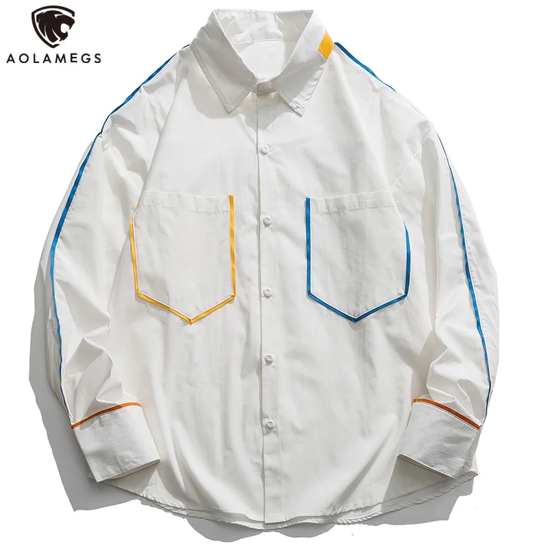 

Aolamegs Spring Summer Men's Shirts Solid Casual Shirt Couple Oversize Streetwear Long Sleeve Harajuku Shirts Men Dress Clothing