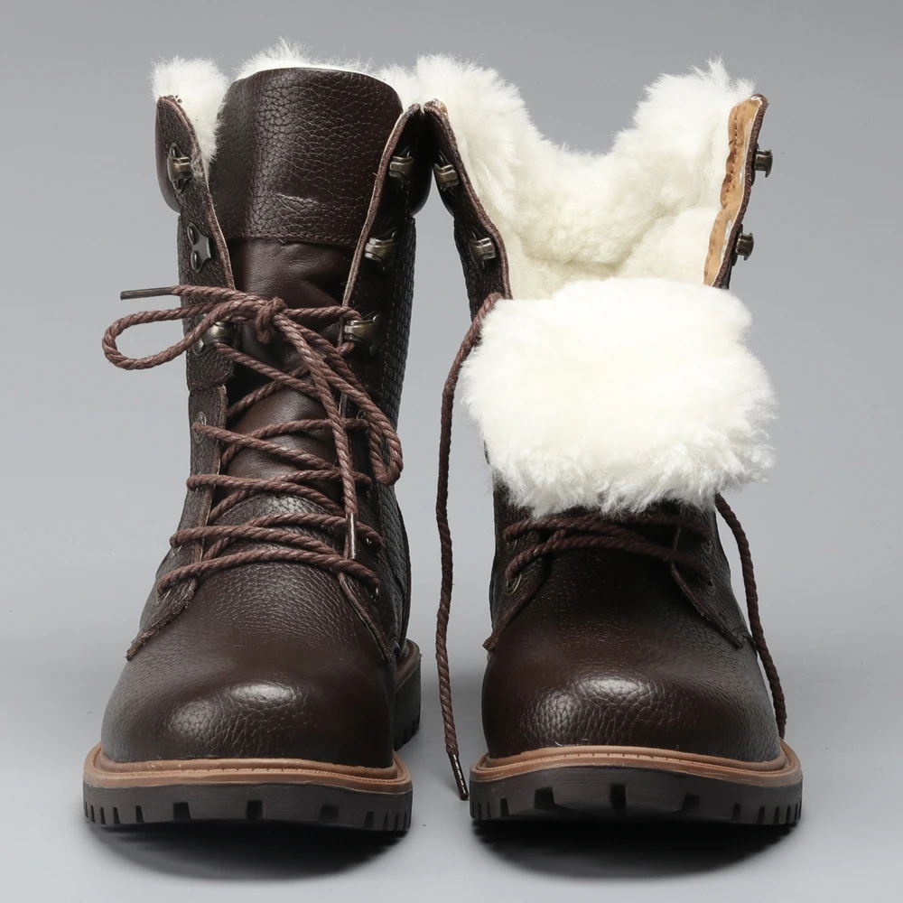 

KULADA New Natural Wool Boots Men Outdoor Activity Genuine Leather Boots Warm High Top Fashion Top Quality Men Winter Shoes