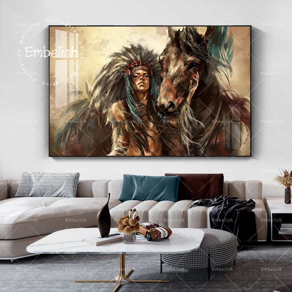 

Watercolor Indian Woman And Horse HD Print Canvas Paintings For Living Room Artworks Modern Home Decor Wall Art Pictures