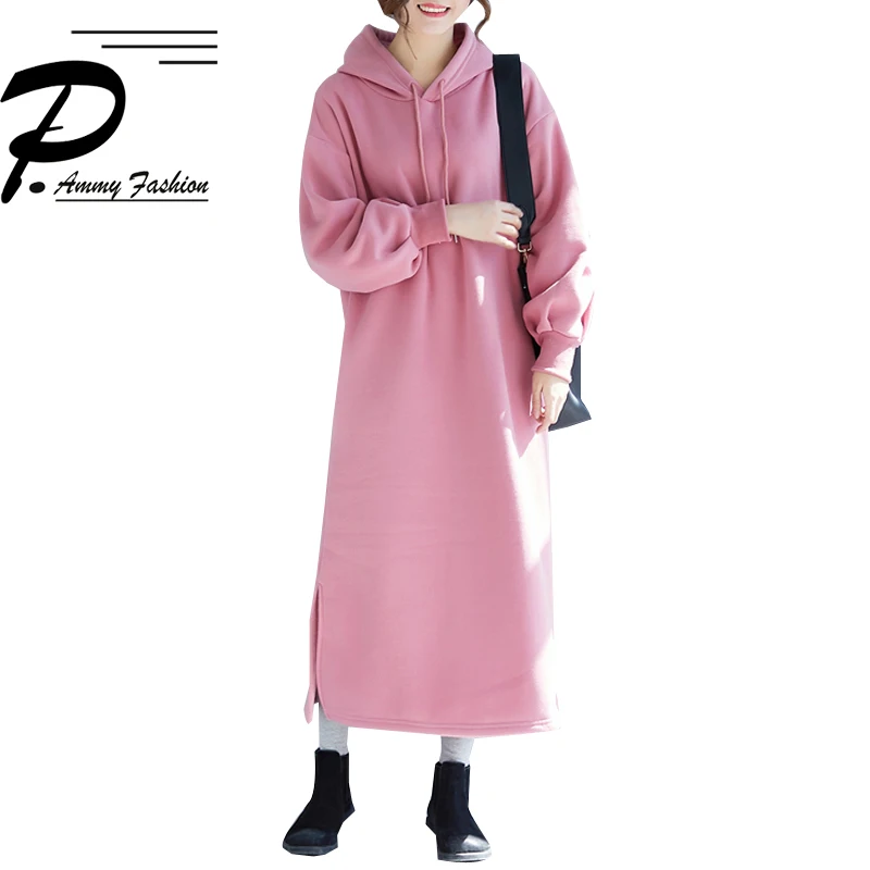 2019 новый теплый простой с Капюшоном Повседневный свободный большой размер плюс