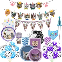 pet cat party supplies dinner plates dessert plates cups napkins straws banner cat face disposable tablewares party decorations
