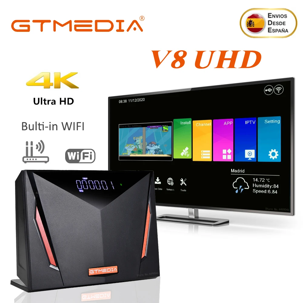 GTmedia V8 UHD спутниковый ТВ приемник 4K со сверхвысоким разрешением Ultra HD DVB S2 T2 кабель