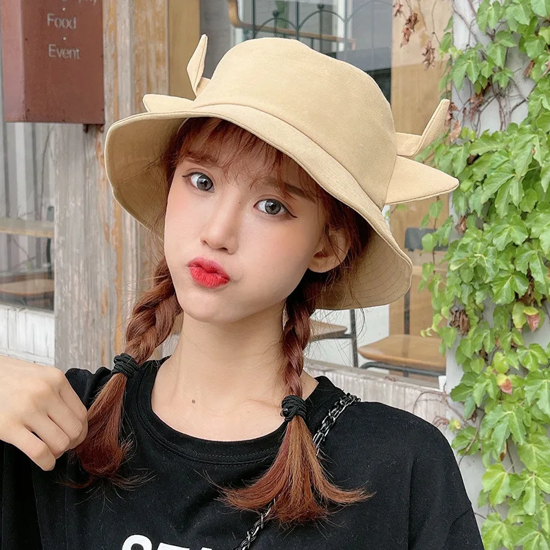 Панама женская в Корейском стиле шляпа рыбака с милым рогом животного модная