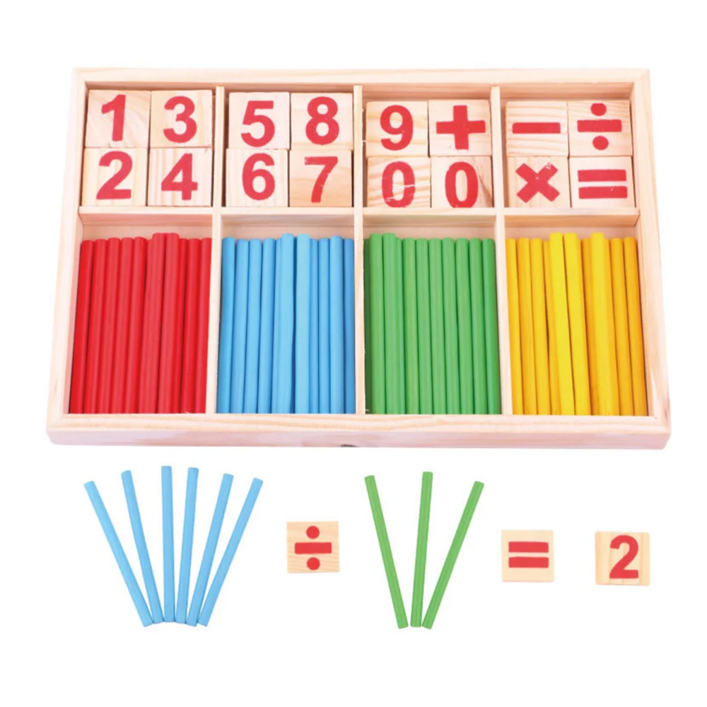 

Children Counting Stick Calculation Math Toys Wooden Number Cards and Counting Rods with Box Educational Arithmetic Toys