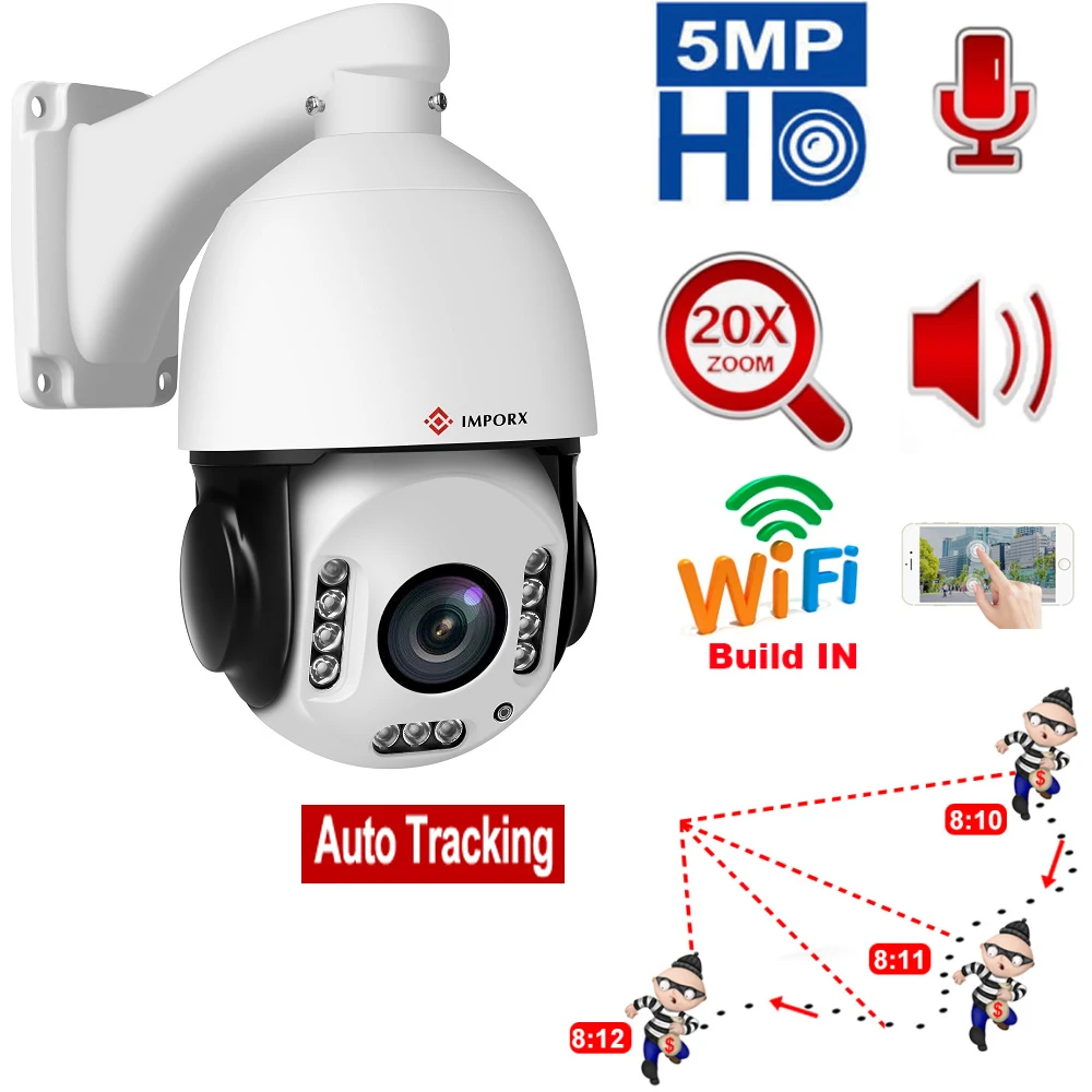 5MP беспроводной Авто слежение PTZ IP камера 20X зум IR120M wifi высокая скорость купольная камера P2P Onvif H.265 домашняя CCTV камера