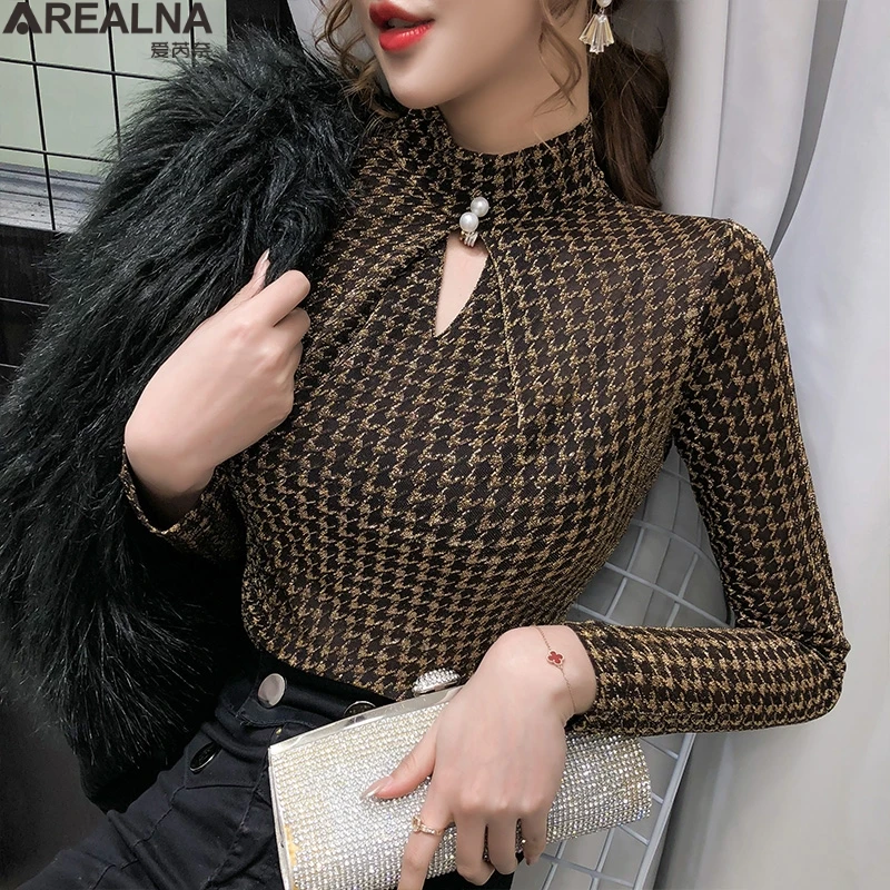 Футболка женская 2020 осень тонкий Винтаж женские Топы Длинные рукава большого