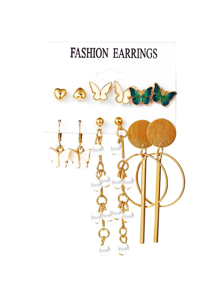 

New Temperament Circle Tassel Earrings Creative Butterfly Pearl Earrings Set Of 6 Sets For Women Girl Fashion Jewelry 2021 New