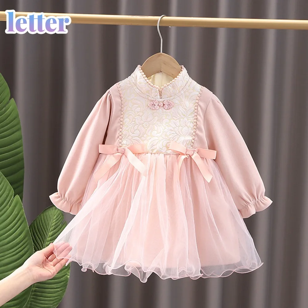 

Warm Winter Girls Princess Dress Children Kids Baby Infants Long Sleeve Velvet Sweet Dresses Vestidos New Year Wear ADK1028