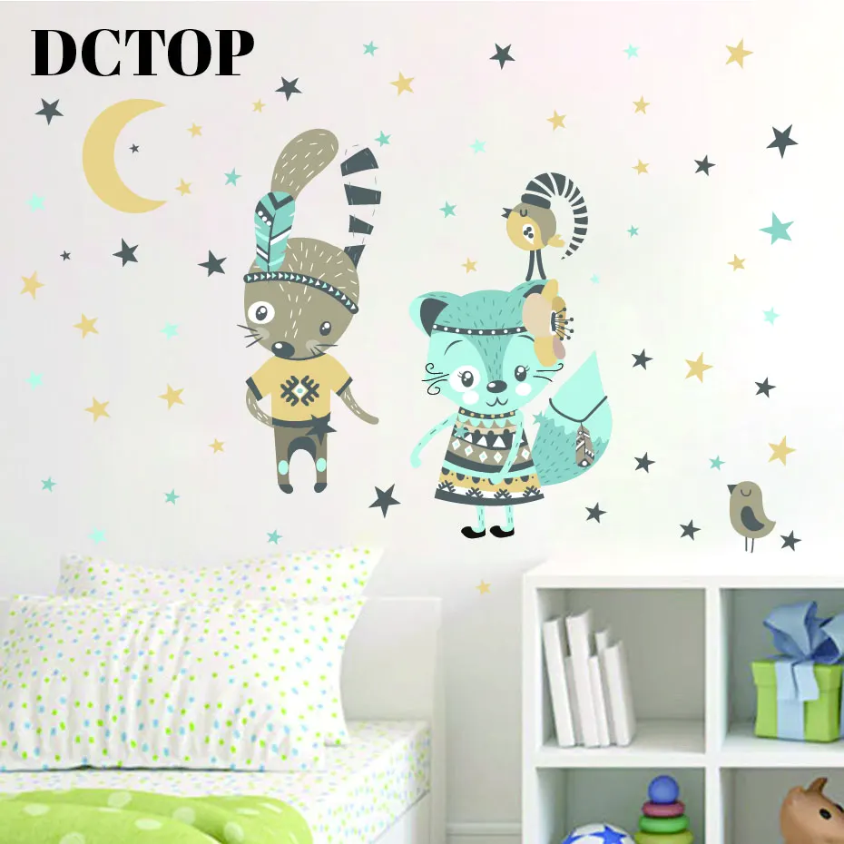 Наклейки с милым племя Mr Rabbit и Ms Cat детские наклейки на Луну звезды предметы