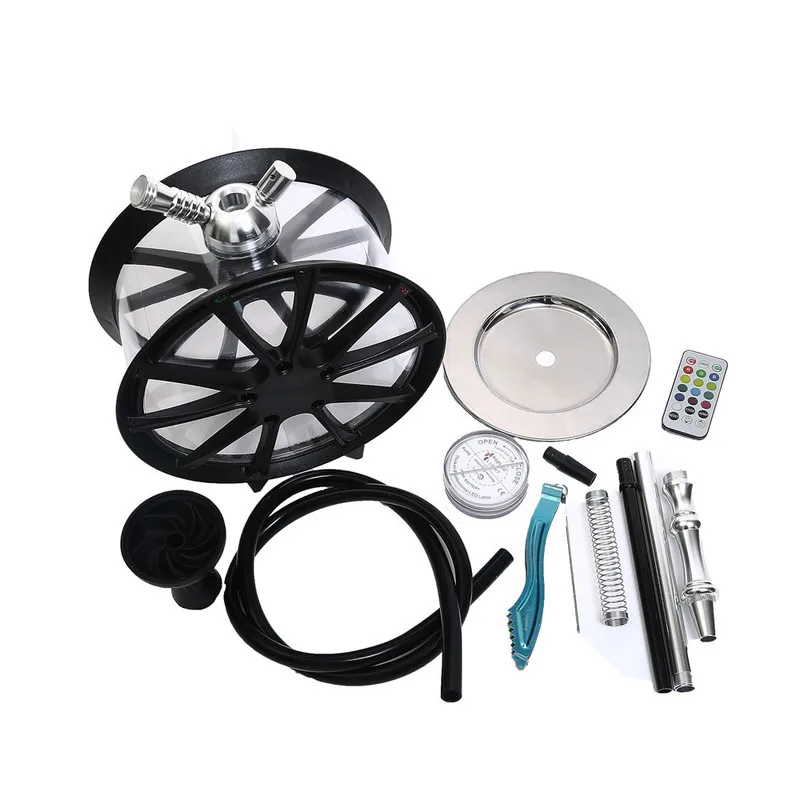 

Chicha Arabian Acrylic Hookah Medium Single And Double Tube Tire Shape Acrylic Hookah Shisha Set With Led Light Gift For Men
