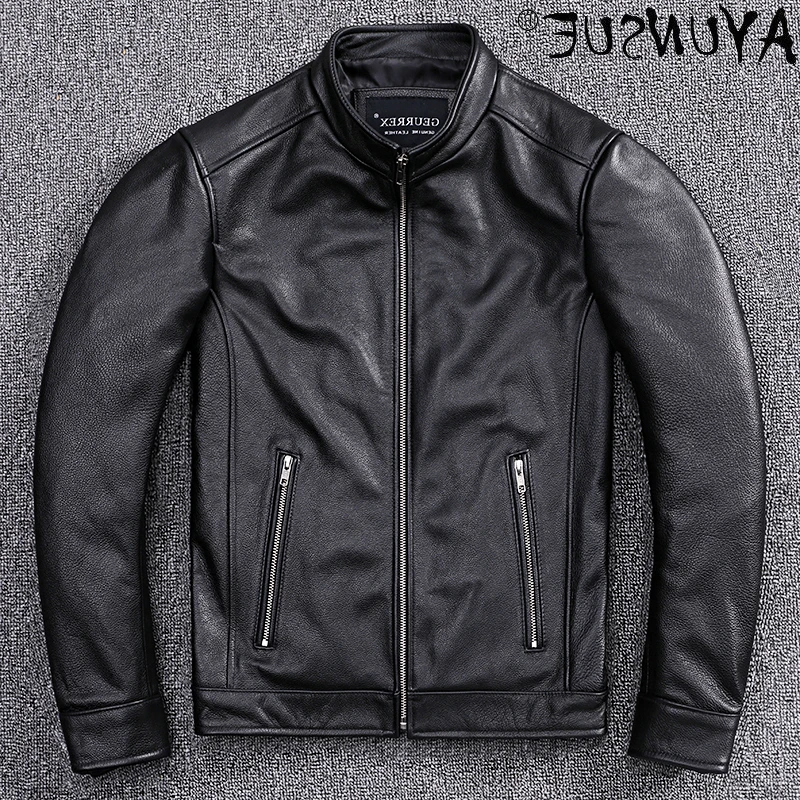 

Осенняя куртка из натуральной яловой кожи куртки для мужчин одежда стоячий Куртка с воротником коротким рукавом для маленьких мальчиков, р...