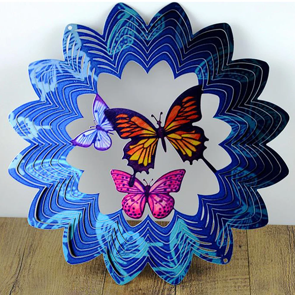 

Butterfly 3D Art Garden Wind Spinner 3D Dynamic Chime Metal Rotating Colourful Stainless Steel 360 Degrees