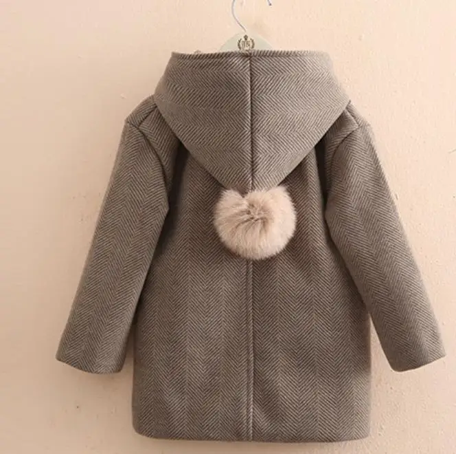 

Winter baby Girls Hooded Hair Ball Wool Baby Toddler Kids Outerwear Fashion Wool Coat Girls